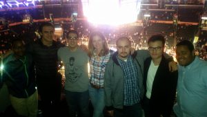 Hayward Gray, Levi Galeski, Ali Badiee, Marta Martin/CPMCA, Manny Payan, Eric Chu and LeQuan Hobson attend a Lakers game @ Staples Center.
